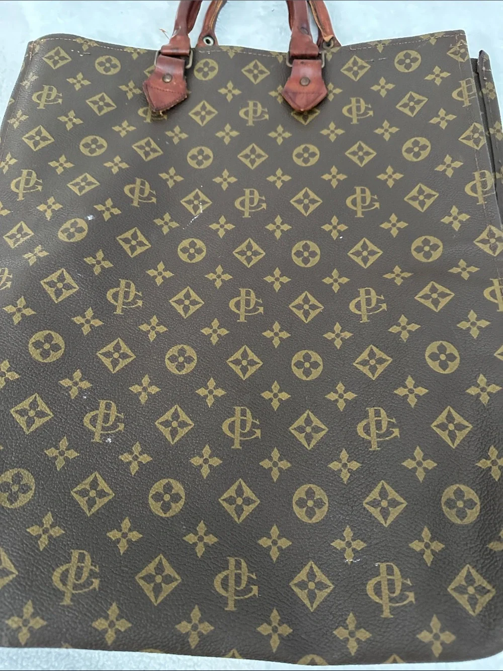 Monogram Pattern Canvas Tote Bag - Brown
